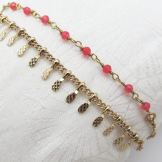 Bracelet double or fin pierres fines agate rose