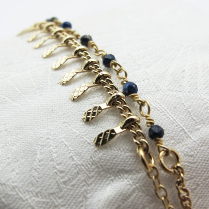 Bracelet double or fin pierres fines lapis bleue