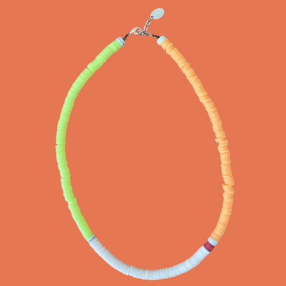 collier-heishi-summer jaune fluo-blanc-orange