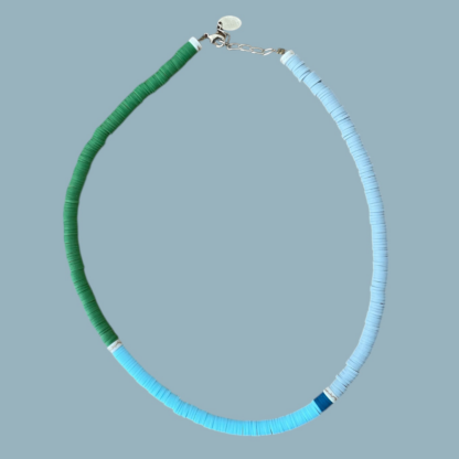 collier-heishi-summer vert sapin-ocean-bleu ciel