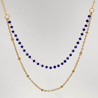 Collier double IBIZA acier inoxydable et perles de verre - Bleu Klein