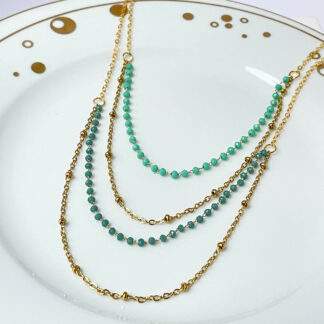 Collier double IBIZA acier inoxydable et perles de verre